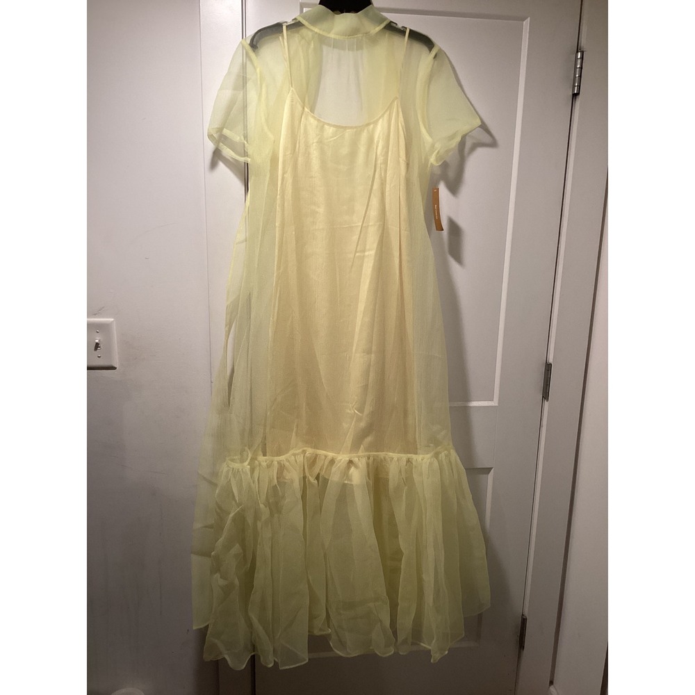 Few Moda CAARA Women Yellow Sheer Organza Overlay Slip Dress Set Size Large NWT - Picture 2 of 12